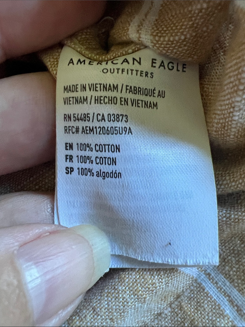 American Eagle Men's Button-Up Short Sleeve Shirt 100% Cotton- Tan Stripe XL - Picture 6 of 10